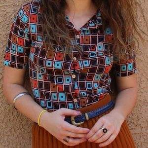 70s Pattered Button Down Blouse